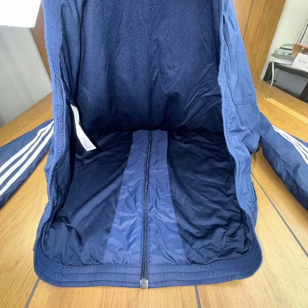 Adidas Mens Navy Blue 3-Stripe Hooded Windbreaker Jacket Mesh Lined‎ XLT